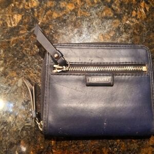 Coach Men's Navy Leather Zip Wallet